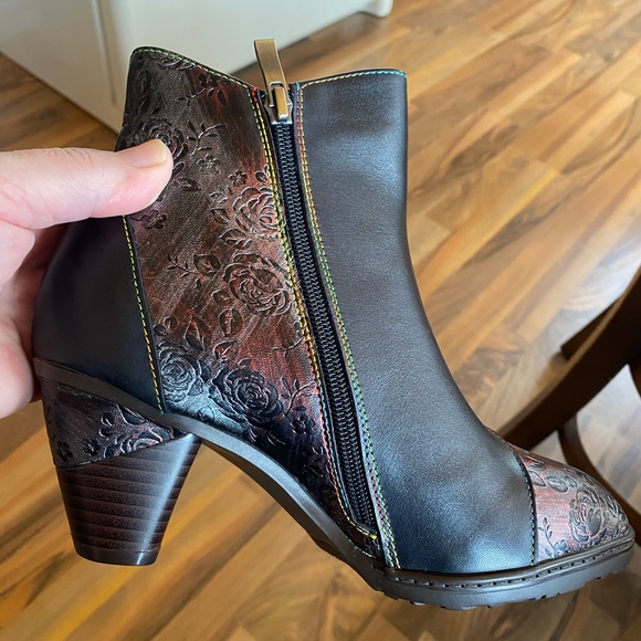 New Retro Handmade floral stitching button boots 37 (US 6) Black zip - Picture 13 of 17